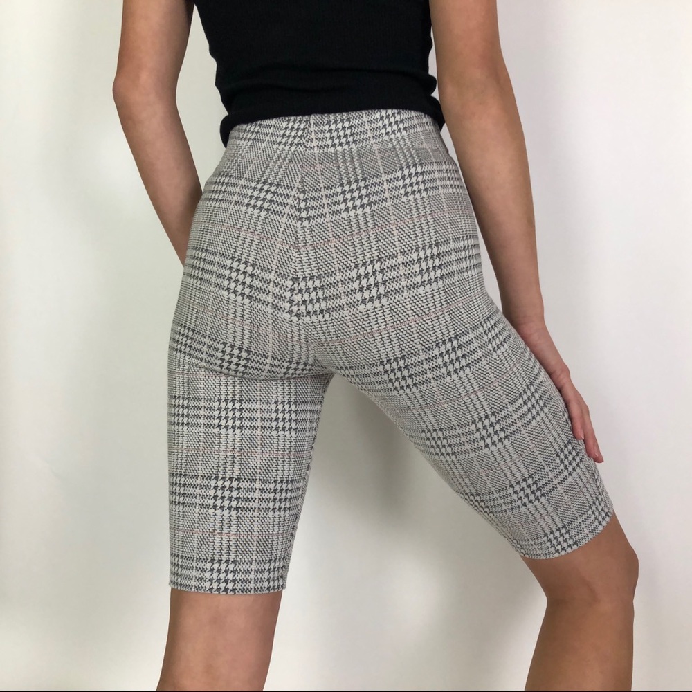 Grey plaid biker shorts